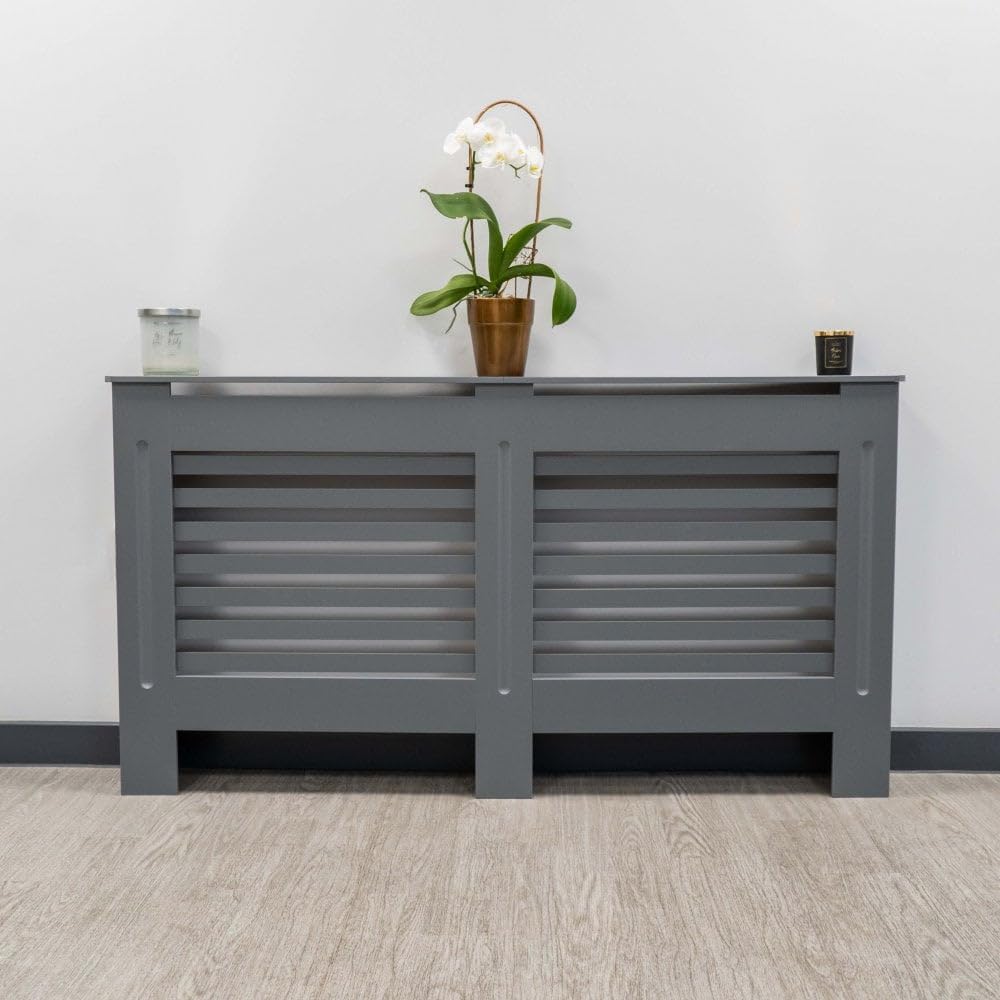 Jack Stonehouse Extra Large Radiator Cover Matt Grey Paint Over Radiator Shelf Clip On With Horizontal Slats Sturdy MDF Wooden Radiator Covers For Bedroom Or Living Room Furniture Slim Radiator Cover