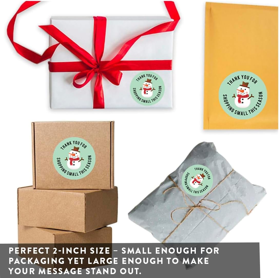 Andaz Press Christmas Round Small Business Sticker Labels, 2 Inch Round, Thank You for Shopping Small This Season, Jolly Snowman Design, Packaging Stickers, 120-Pack