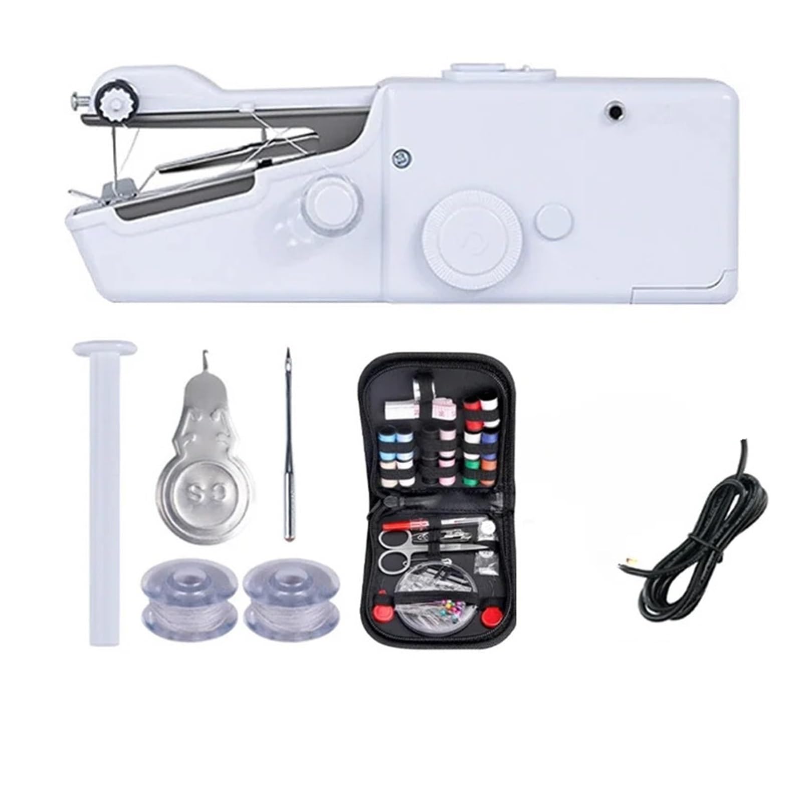 Macchina da cucire manuale portatile Artigianato Piedino domestico Senza corda Abbigliamento Arti Fai te Costruisci rapidamente casa(White D)