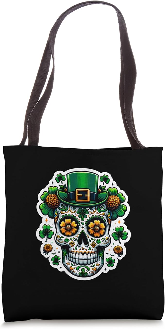 Funny Irish Skull St Patricks Day Sugar Skull Saint Patricks Tote Bag