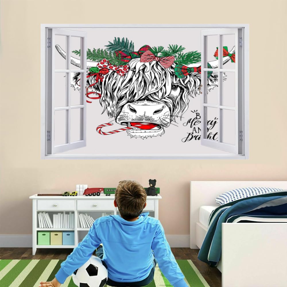 Decorazione Da Parete 3D, Bestiame Dell'Altopiano Stanza Delle Autoadesivo Della Parete Smontabile Tema Natalizio Decalcomanie Per Camera Da Letto Per Bambini Nursery Decorazioni Per Matrimoni Regalo
