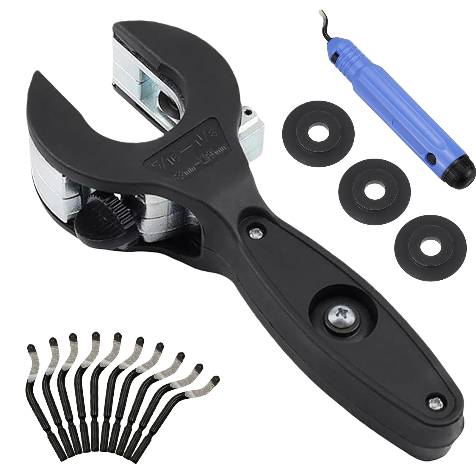 GBKDQQ Set di tagliatubi a cricchetto, in acciaio inox, per tubi di rame, 8 – 29 mm, set di tagliatubi con 3 rotella di ricambio e utensili per sbavatura