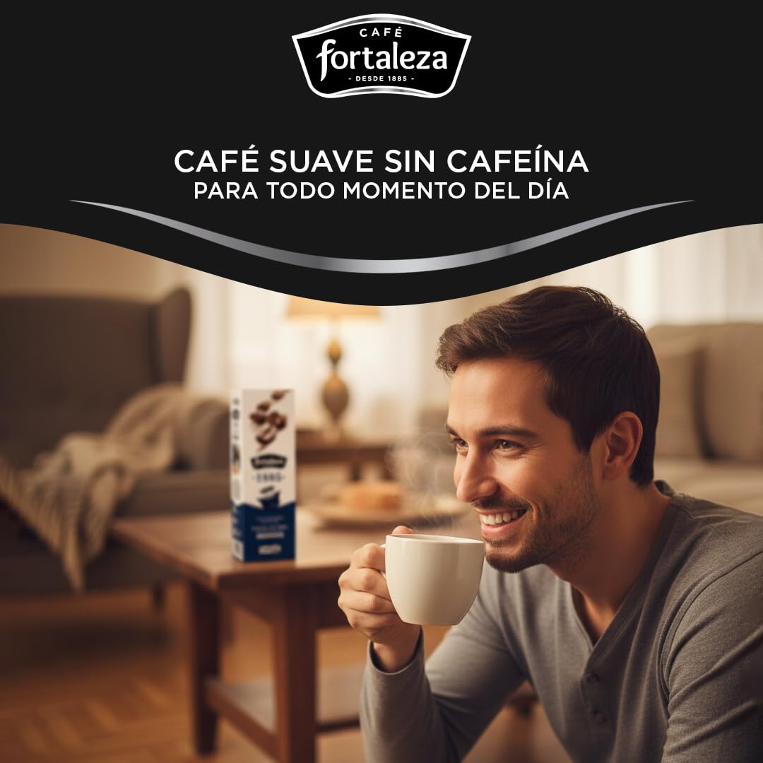 CAFÉ FORTALEZA Cápsulas de Café Descafeinado Compatibles con Caffitaly Pack 8x10 80 Uds – Café sin Cafeína Variedad 100% Arábica Intensidad Suave - Cápsulas Caffitaly con Sabor Equilibrado