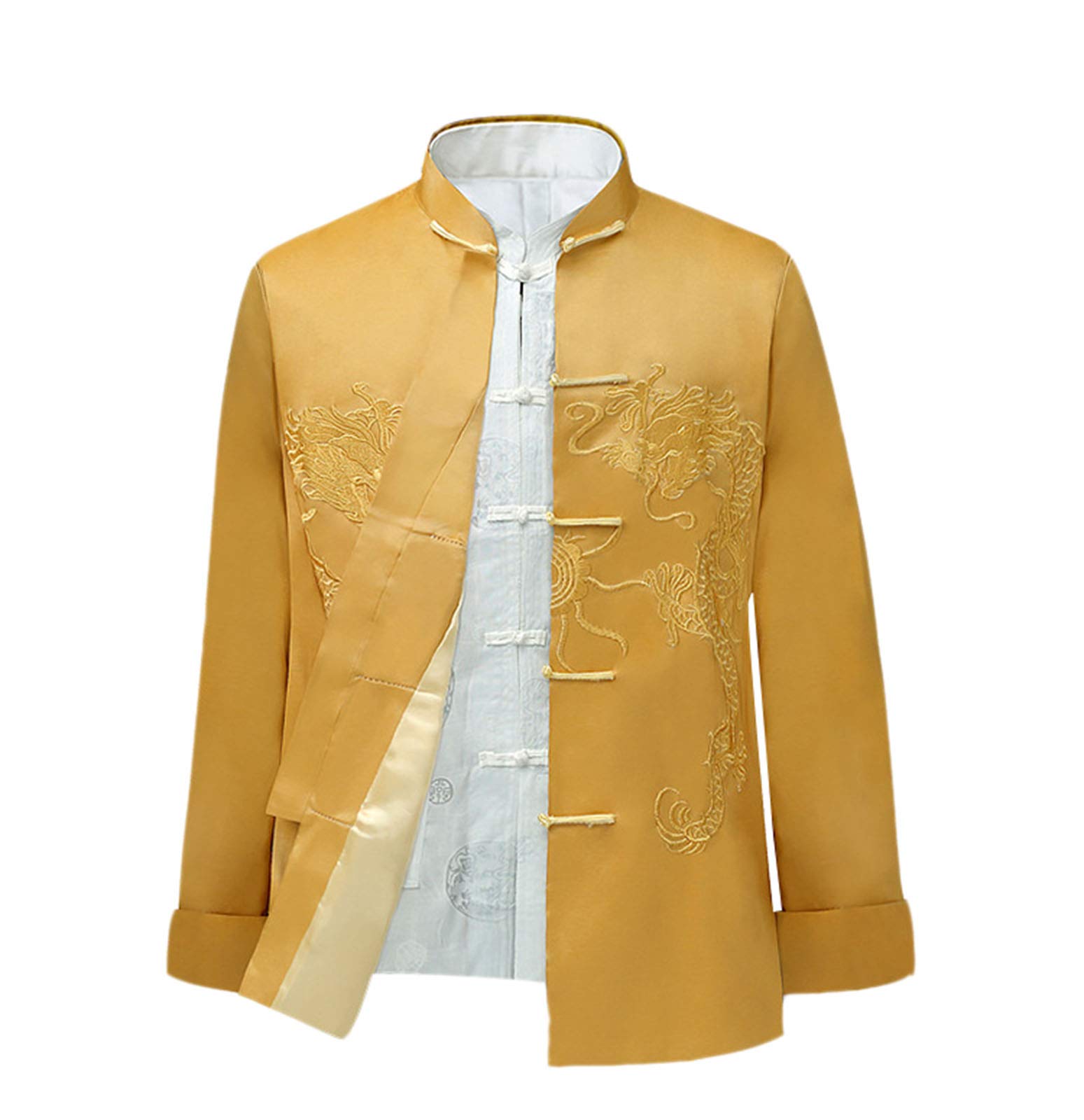 keepmoreChinese Style Tai Chi Shirt Kung Fu Tops Tang Suit Men Long Sleeve Dragon Embroidered Jacket Coat Outwear