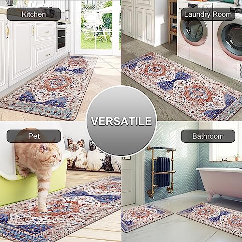 Hebe Boho Anti Fatigue Kitchen Mat Set Of 2 Non Slip Cushioned Kitchen Mats For Floor Pvc Waterproof Vintage Comfort Standing Desk Mat Kitchen Carpet Runner Rugs For Sink Laundry #TOP6