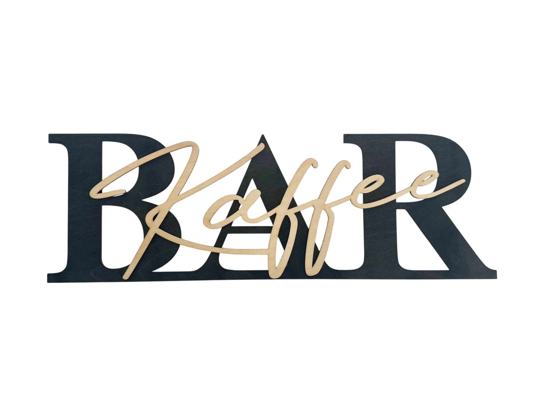 Kaffee-BAR Schild mit 3D-Schriftzug aus Holz (60cm) Schwarz