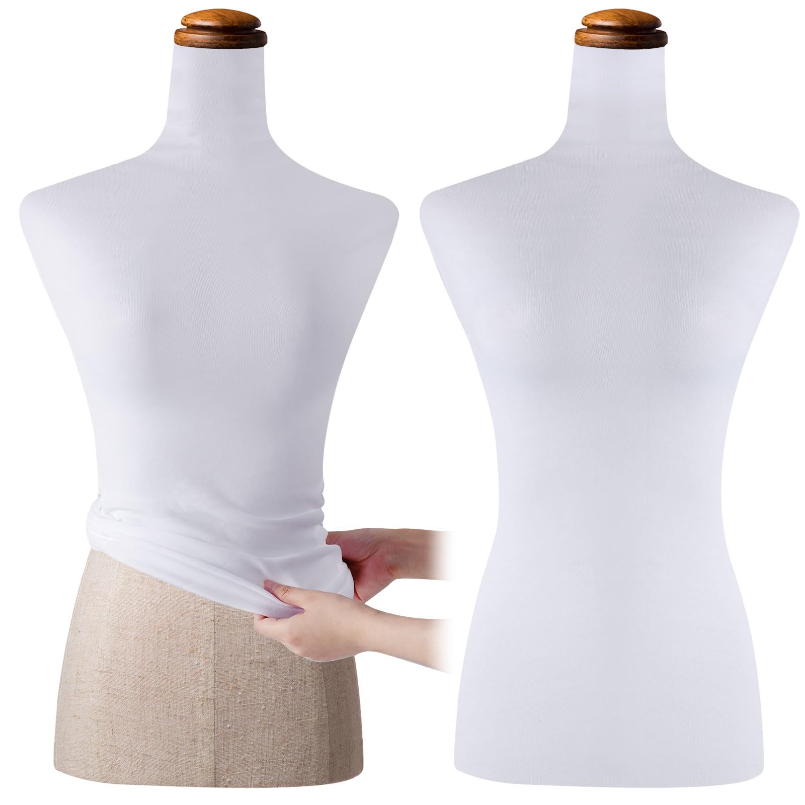 Peryiter 2 Pieces Mannequin Fabric Cover 3Upper Body Mannequin Cover Soft Stretchy Clothing Mannequin Cover for Retail Boutique Store Form Dummy Model Display Fitting Styling (White)