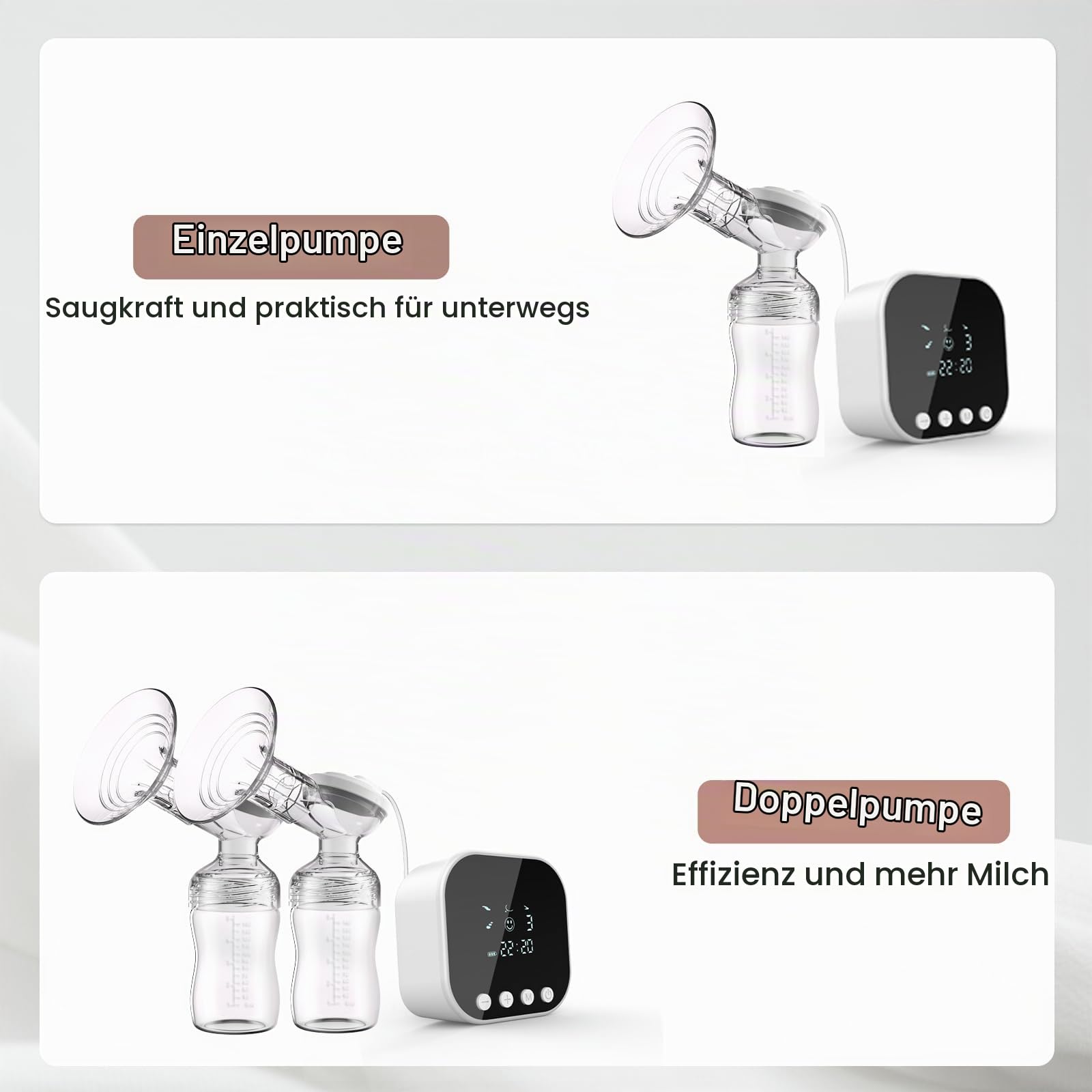 Lulia Milchpumpe Elektrisch, Elektrische Milchpumpe 4 Modi und 9 Stufen, 2500mAh Akku, Anti-Rückfluss, Ultra-leise, BPA-frei (Weiß-24mm Flange)