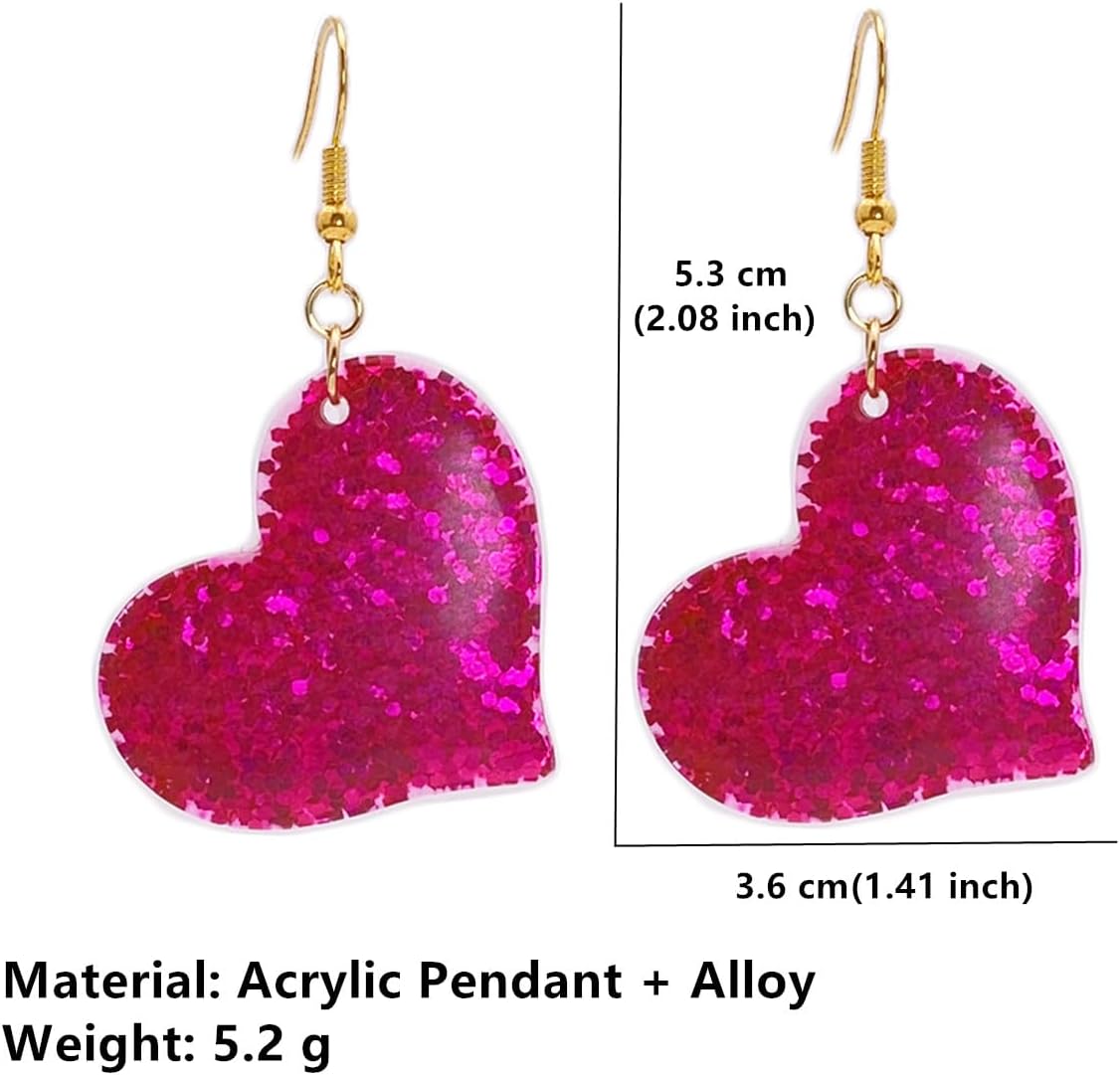 Hot Pink Heart Dangle Earrings for Women Big Love Heart Drop Earrings - Image 2