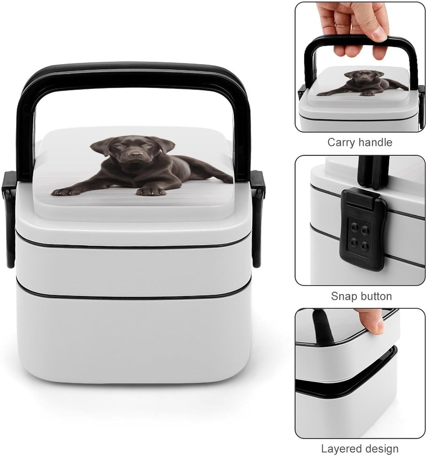 Bento Box with Spoon And Handle Dog Printed Stackable Bento Box Portable Bento Lunch Box Container for Work Camping And Travel
