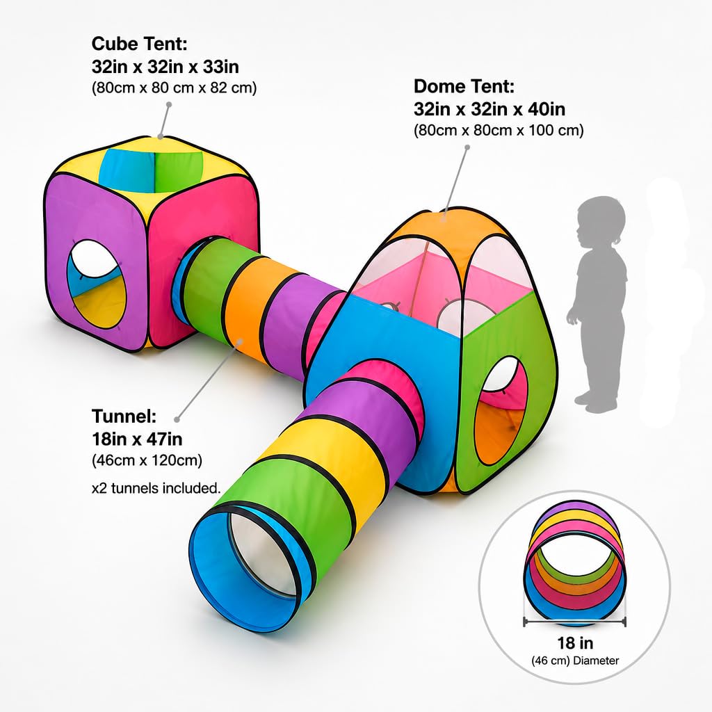 Pop Up Jouer Tente avec Tunnel, Balle Pit pour Enfants, Garçons, Filles, Bébés - Playhouse Intérieur/Extérieur 4 en 1