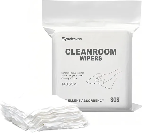 Synvicovan Cleanroom Wipers 6"x6"(150 Pcs, 100% Polyester, Class 100, 140GSM) Double Knit 100% Lint Free Cloths with Ultra-fine Filaments, Laser Sealed Edge Ultra-Soft Wipers