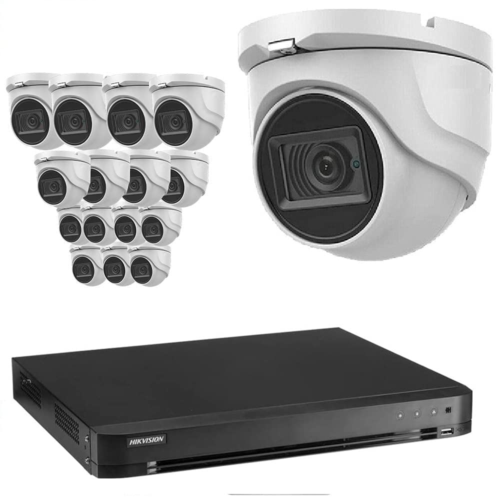 Hikvision CCTV system 16X 8MP Viper Pro Dome cameras white outdoor 4K 20m IR night vision DVR 16CH compatible with HD-TVI AHD IP CVI (2TB)