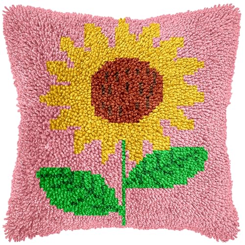 Image of Anurjah Latch Hook Pillow Kits for Adults, Crochet Kit for Beginners 17x17inch Home Decor Pillow Cover Making Kit with Crochet Tool ＆ Precut Yarns and Coded Canvas Christmax Halloween Craft Gifts