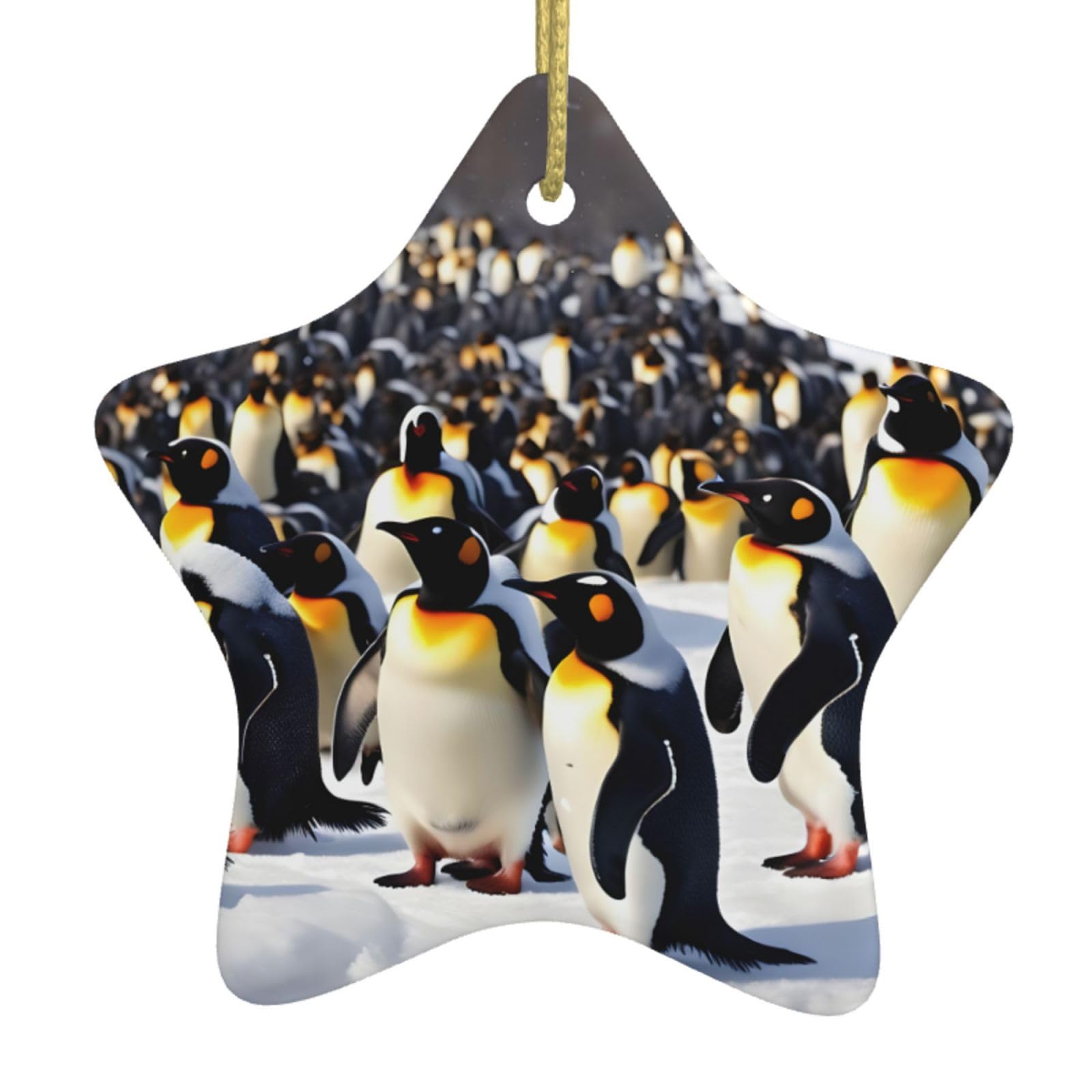Nbtghga White Happy Penguins Print Christmas Ornaments, Ceramic Hanging Ornament, Round Shape Decorations