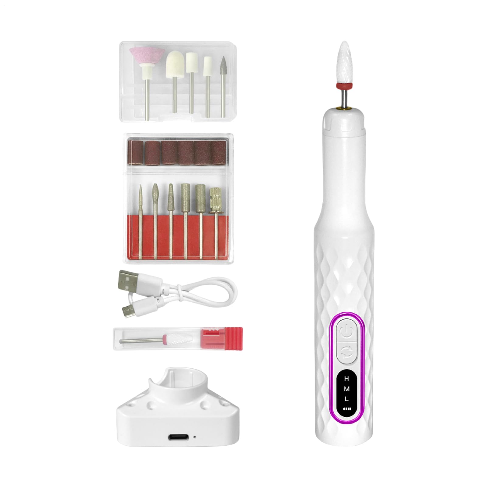 Kit de taladro de uñas – Kit de manicura para acrílico, gel y polvo dip con taladro de uñas – 3 velocidades ajustables, 15000 vueltas por minuto para manicura, pulido, pulido y conformado, para
