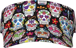 XIXIAN Sugar Skulls Printed Adult Sunscreen Visor Cap Lightweight and Breathable Adult Sun Visor Empty top hat Versatile Outdoor hat Black