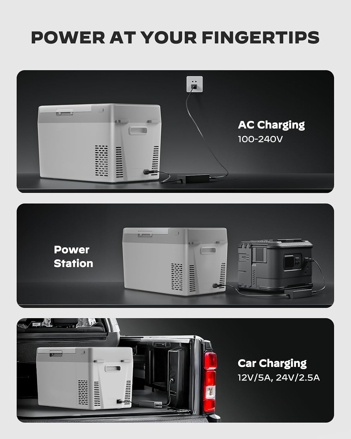 Marsail 12V Car Fridge 25QT Portable Freezer, -4°F to 68°F Compressor Cooler for Camping, Travel, Truck, RV & Home, Efficient Cooling with ECO Mode, Grey