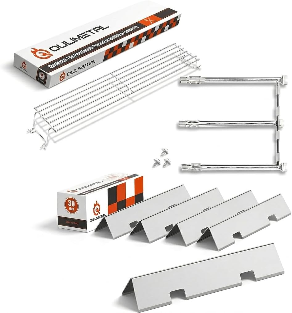 QuliMetal Stainless Steel Warming Rack and 7636 Flavorizer Bars & 69787 Grill Burner for Weber Spirit 300 & GS4 Spirit II 300