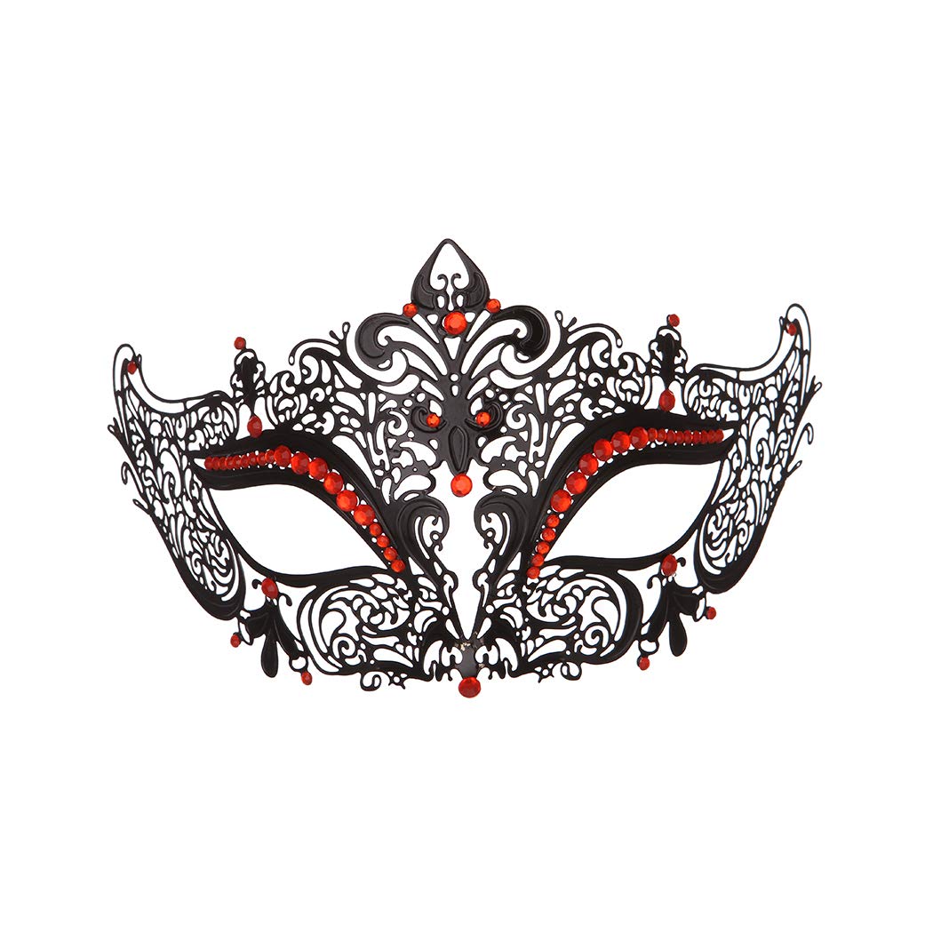 Masquerade Metal Mask for Women - Shiny Rhinestone Venetian Party Evening Prom Ball Owl Mask - Red Bar Costumes Accessory