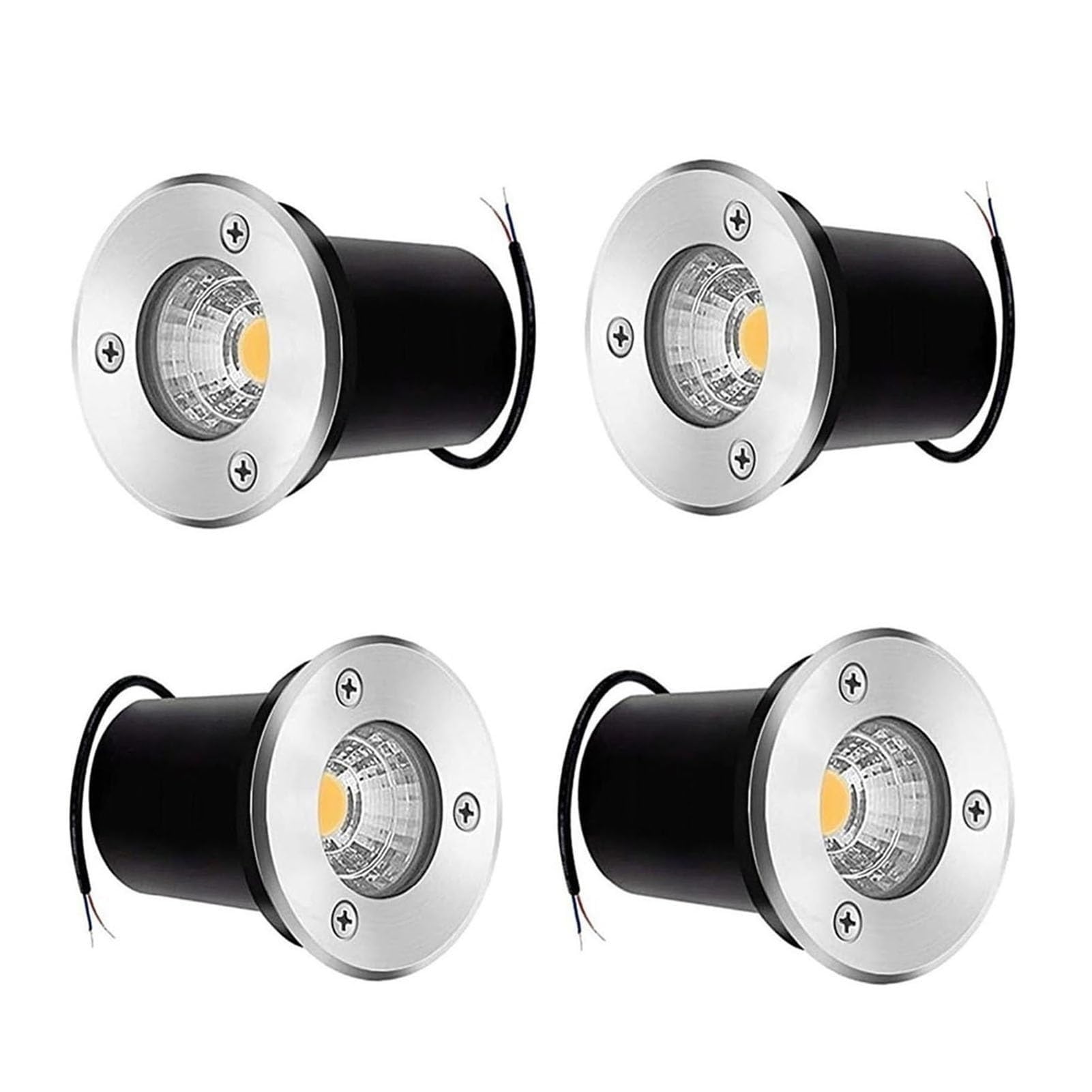 4PCS Ground LED Landscape Lights - 3W COB Recessed LED Spot Lights, IP67 Waterproof Round Garden LED Floor Lights, 12V Low Voltage Outdoor Buried Lights, For Patios, Lawns, Driveways Deck(RGB)