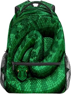 Mochila escolar para meninos e meninas, cascavel, verde, Python, bolsa de ombro para estudantes, meninos e meninas, leve, durável, bolsa de viagem para trilhas, acampamento, mochila