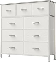 DUMOS 9-Drawer Fabric Dresser for Bedroom - Sturdy Metal Frame, Wood Top Storage Chest, White Organizer for Closet & Entryway