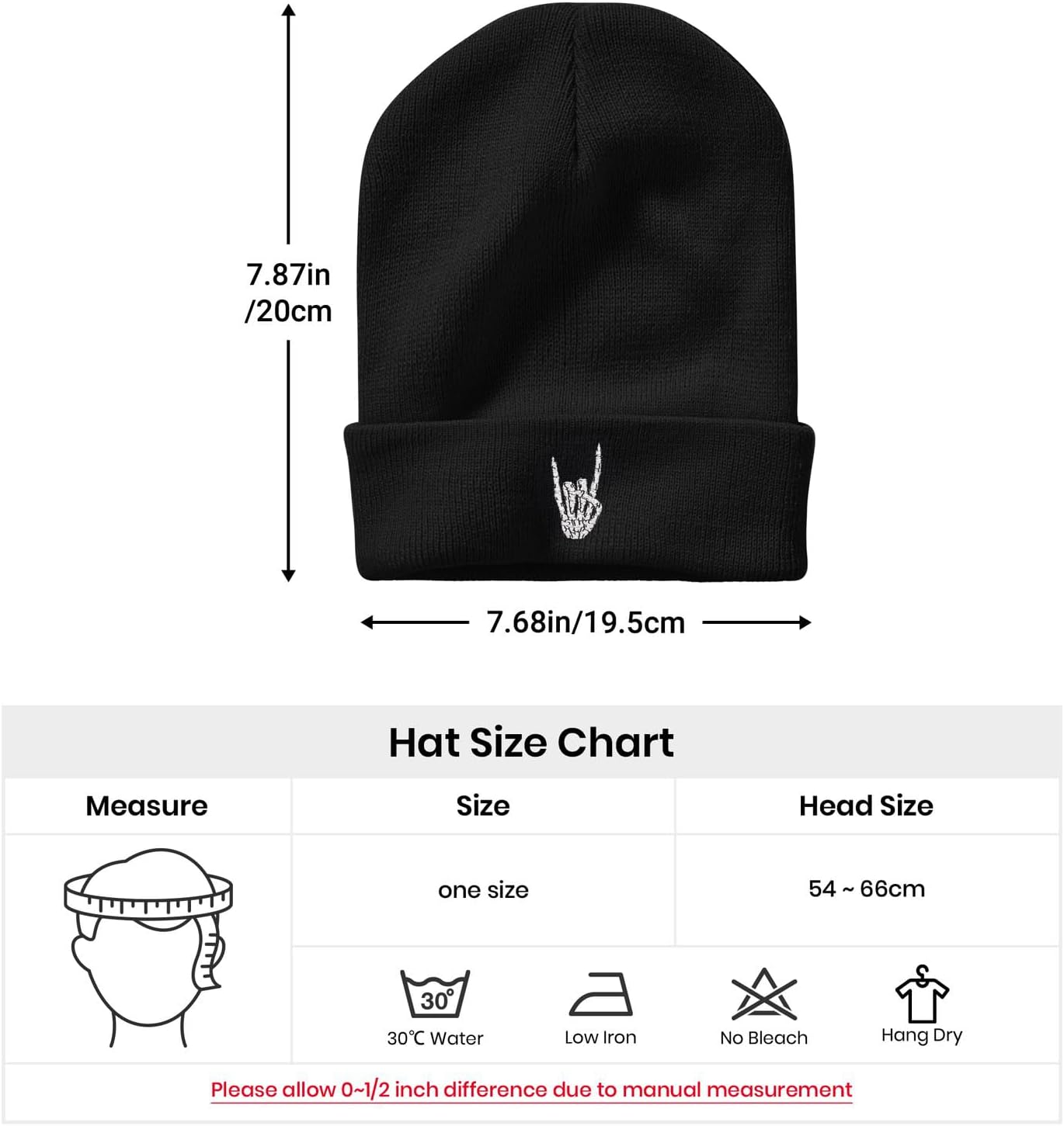 Skeleton Skull Finger Goth Dia De Los Beanie Hat for Men Women Winter Warm Beanie Hats Stretch Skull Knit Hat Cap Black - Image 5