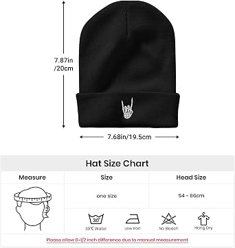 Skeleton Skull Finger Goth Dia De Los Beanie Hat for Men Women Winter Warm Beanie Hats Stretch Skull Knit Hat Cap Black