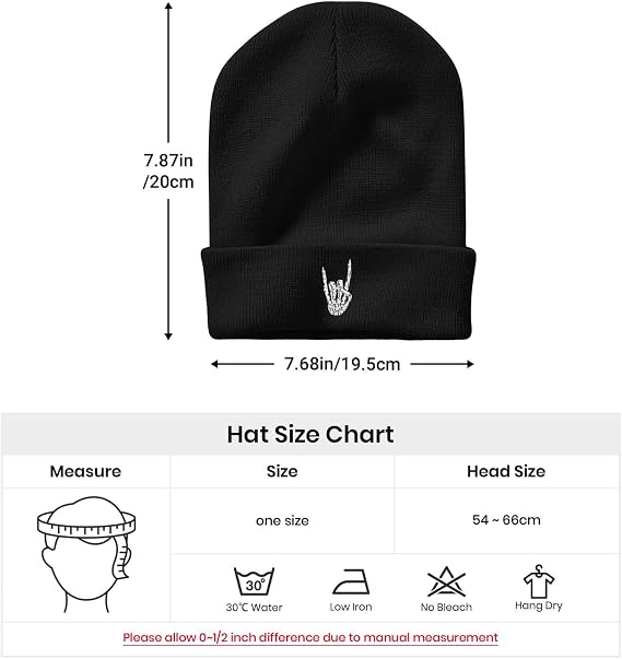 Skeleton Skull Finger Goth Dia De Los Beanie Hat for Men Women Winter Warm Beanie Hats Stretch Skull Knit Hat Cap Black