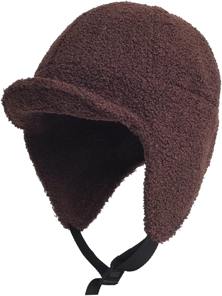 JSEIAJB Outdoor Fleece Warm Winter Hats with Visor Windproof Earflap Cap Trapper Hunting Hat Ski Hat(Black)