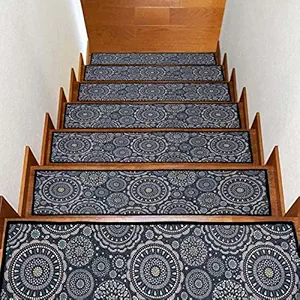 ishro home 8x28 Inches 3D Jet Multi Printed Stair Treds/Carpet/Door mats for Home/Floor mat for Kids, Pets and Elders Safety with Anti-Slip Rubber Backing. (6, Blue Art)