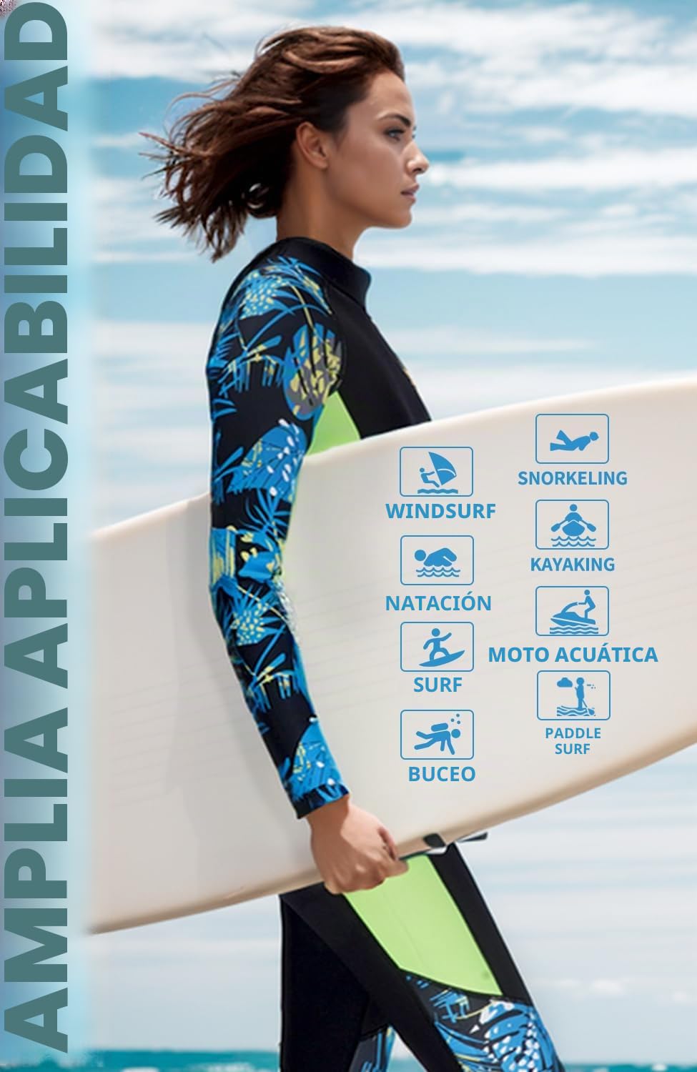 Traje de Neopreno para Mujer, 3/2mm MUTA de Longitud Completa con Cremallera en la Espalda, Traje de Buceo de Neopreno para Mujeres para Buceo, Surf, Snorkel, Kayak, Sup