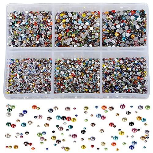 Image of 7200pcs Nail Rhinestones Non-Magnetic Round Glue Flat Glass Nail Art Rhinestones for Jewelry Making with a Pen 6 Sizes 7200pcs Mixed Color