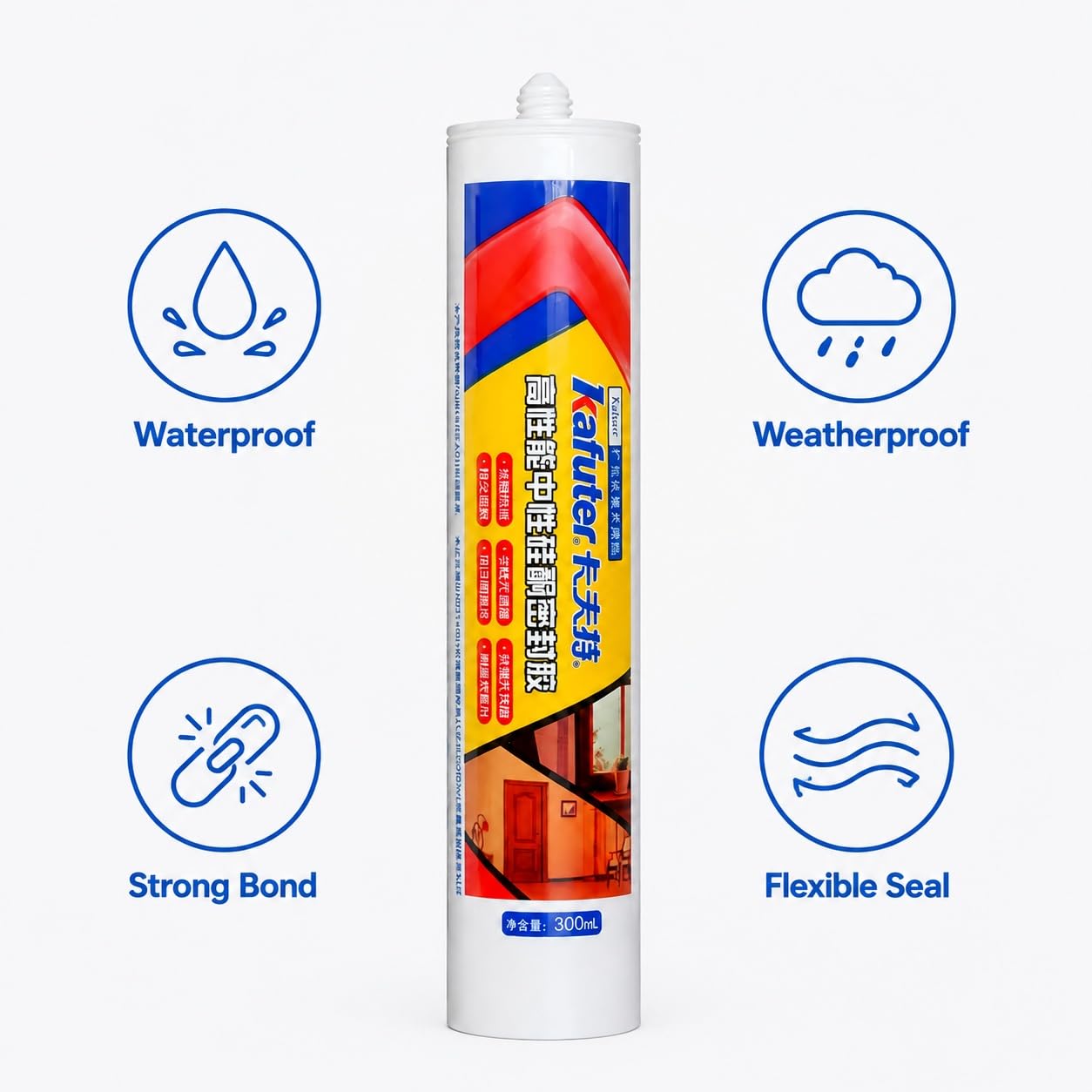 VIDOO Kafuter K-904 Neutralna Pasta Silikonowa, Architektoniczny Uszczelniacz Złączy Odporny na Warunki Atmosferyczne do Ram Okien Zewnętrznych Elewacji, 300ml - Przezroczysty