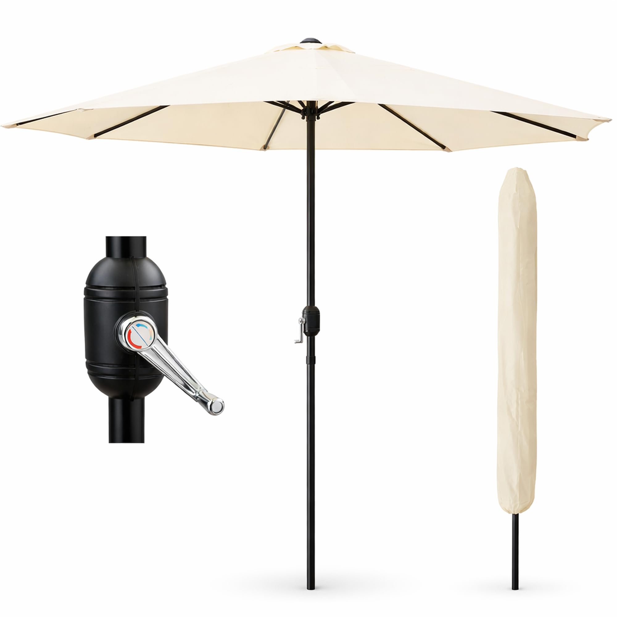 Glamhaus Cream Garden Parasol Table Umbrella 2.7M With Crank Handle For Outdoors, Uv40 Protection, Includes Protection Cover, Gardens And Patios - Robust Steel ( Ivory)