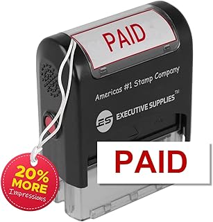 Paid Rubber Stamp Self Inking Stamp - Red Ink - Office Stamps Self Inking Advanced Technology Designed for Business and Personal Use