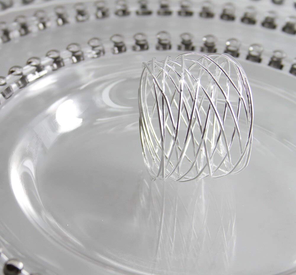 HarLen Ronds de serviette ronds faits à la main en maille pour table de salle à manger (Ø 5,1 cm) (12, argenté)