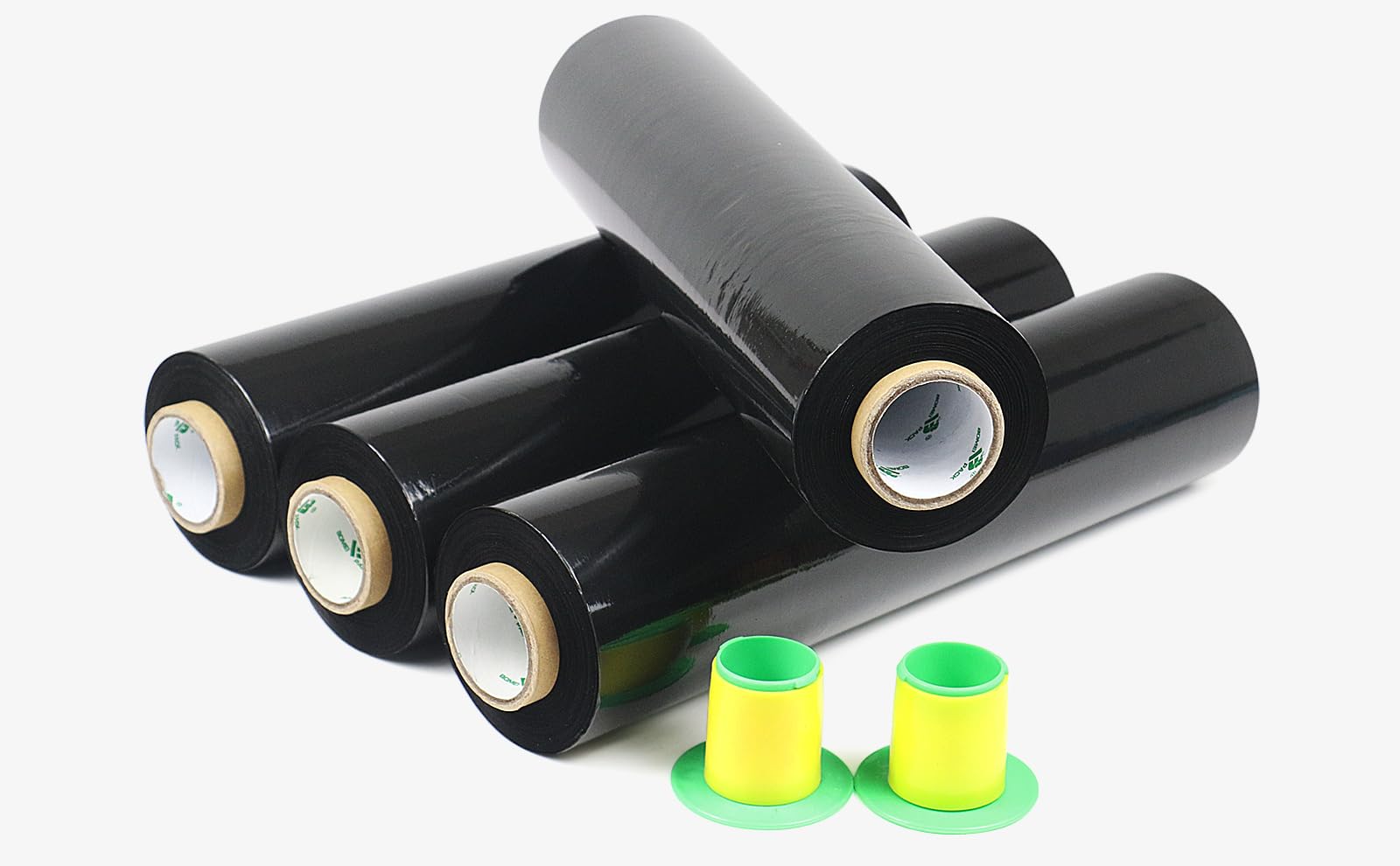 4 Pack Industrial Negro Pallet Stretch Wrap Cling Film 20mic 400mm 260m con plástico rollo handle.Durable Self Adhering embalaje, embalaje, Heavy Duty Shrink Film BOMEI PACK