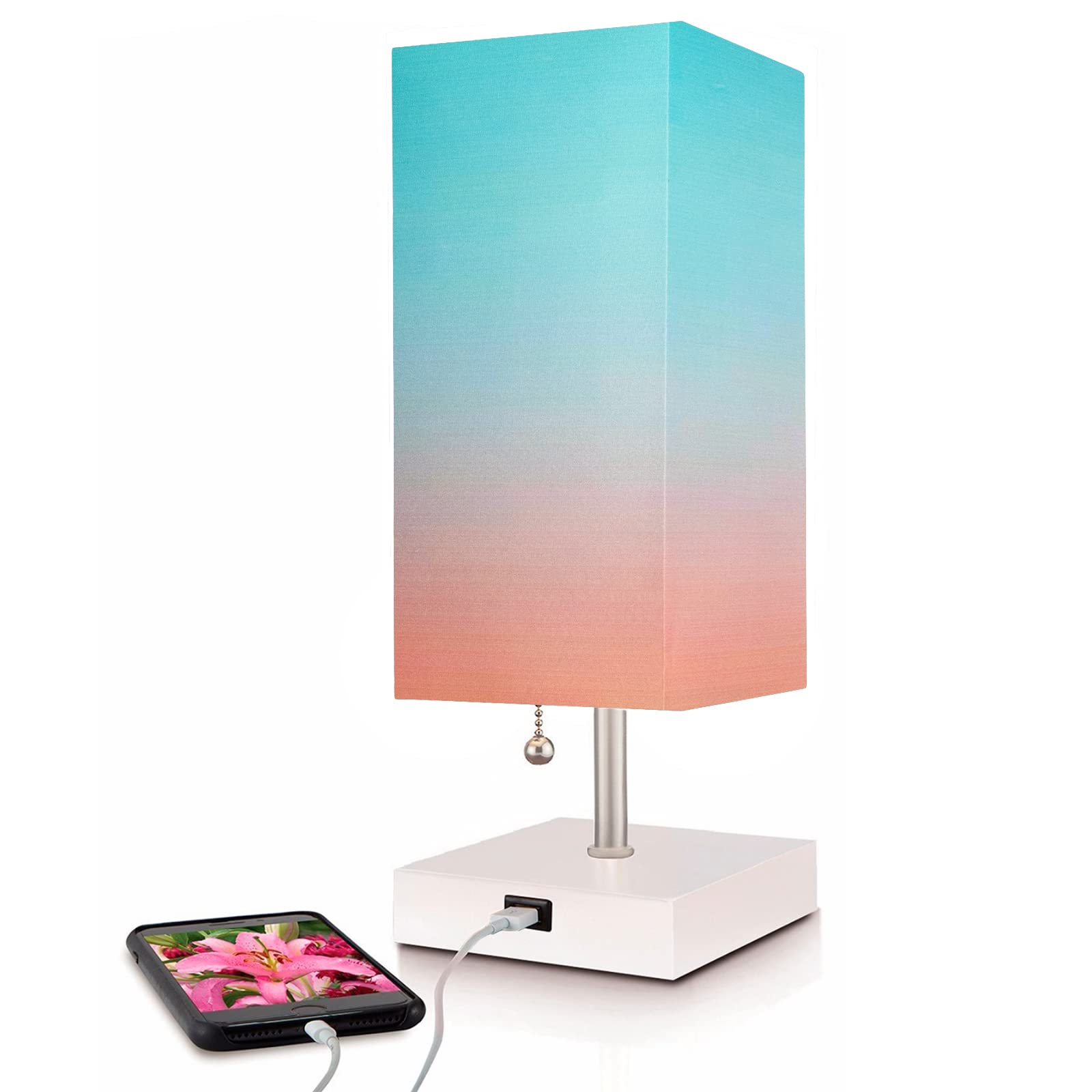 Modern Desert Sunset Small Table Lamp w USB Quick Charging Port, Great for LED Bedside, Desk, Bedroom, and Nightstand Lamps or Other Table Lights