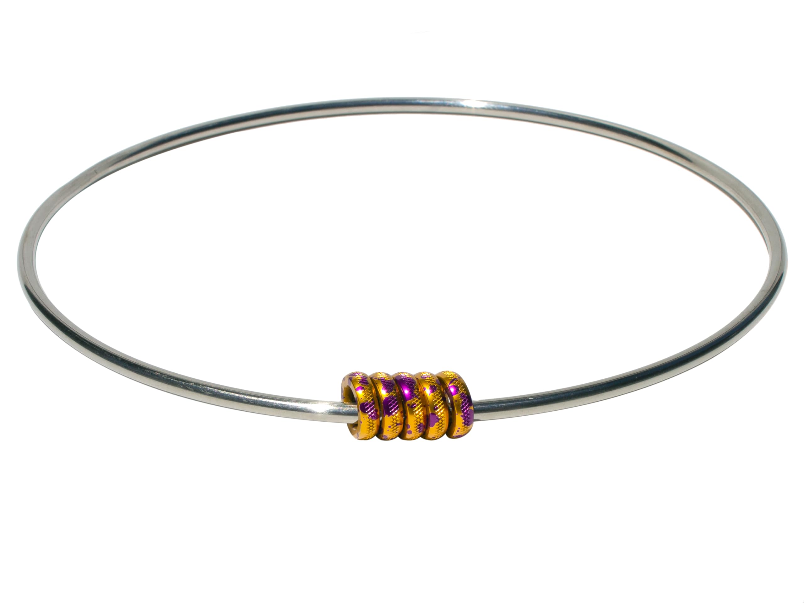Classic Wonder Ring with Aluminum Beads - Fidget Skill Toy - Vibration and Soothing Sound (Gold/Purple Splash)