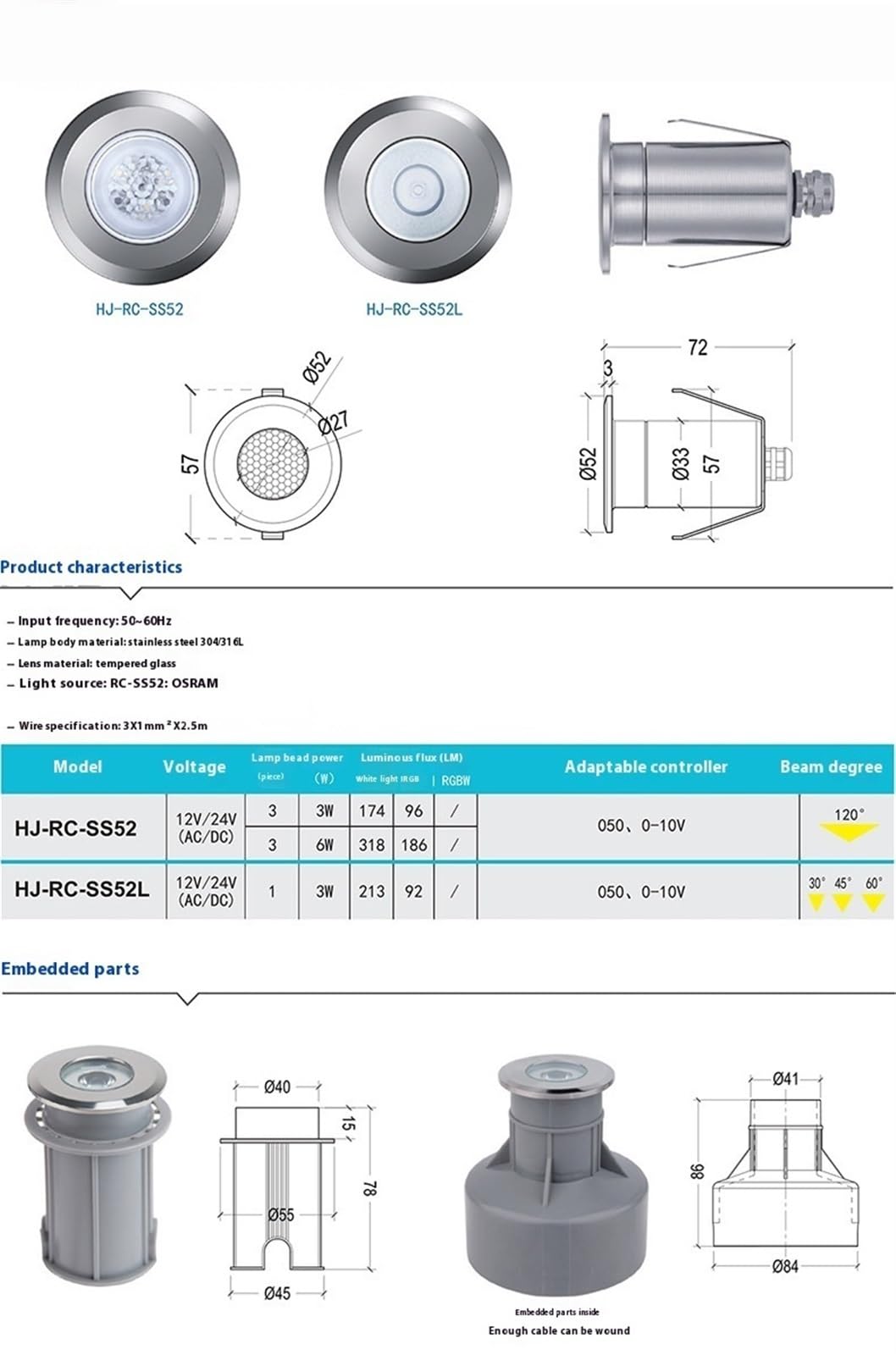 Luz LED subacuática 12/24V bajo Voltaje bajo el Agua pequeño proyector luz de Piscina 52MM Colorido RGB Patio Paisaje Estanque de Peces,Duradero Y De Larga DuracióN(Blauw,2W)