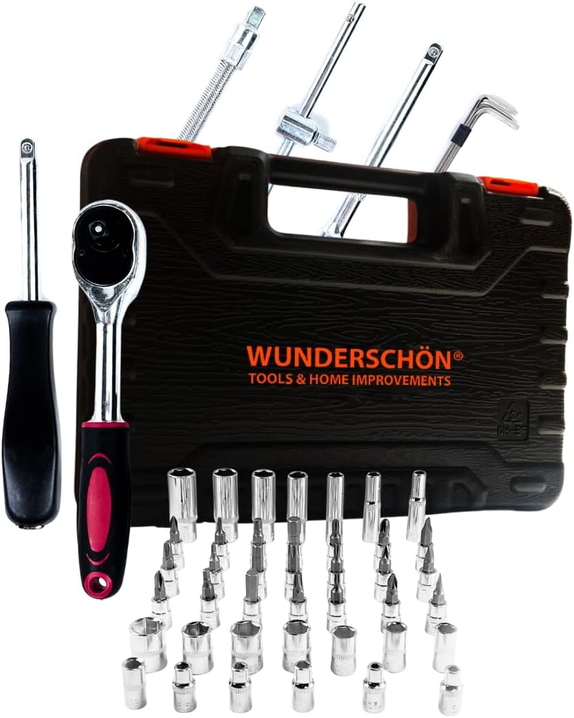 WUNEDRSCHÖN - Set Of 53 Hand tools Socket Set - Hand Impact Spanner_Small Socket Wrench_Screwdriver Bits - Maintenance tools kit for Automotive- Motorcycle-Bicycle-Furniture-Household (BO-X53)