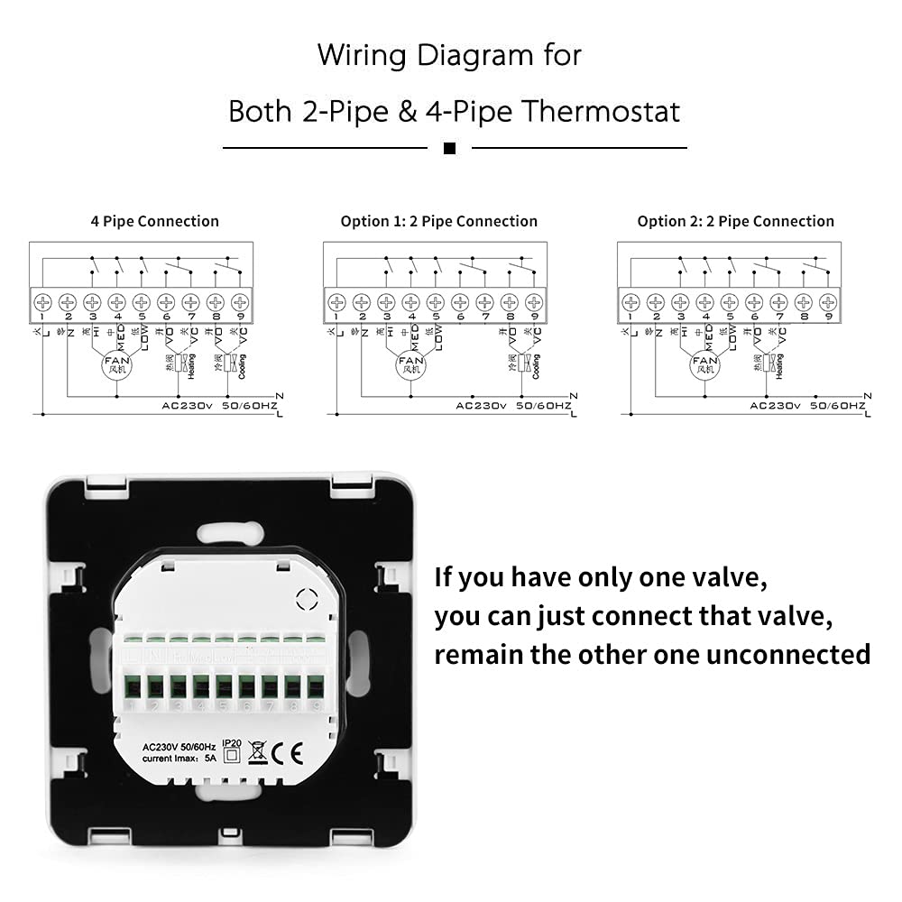 Termostato Aire Acondicionado Inteligente WiFi Unidad de Bobina de Ventilador Termostato para refrigeración Calefacción Pantalla táctil LED, Compatible con Amazon Alexa, Smart Life App