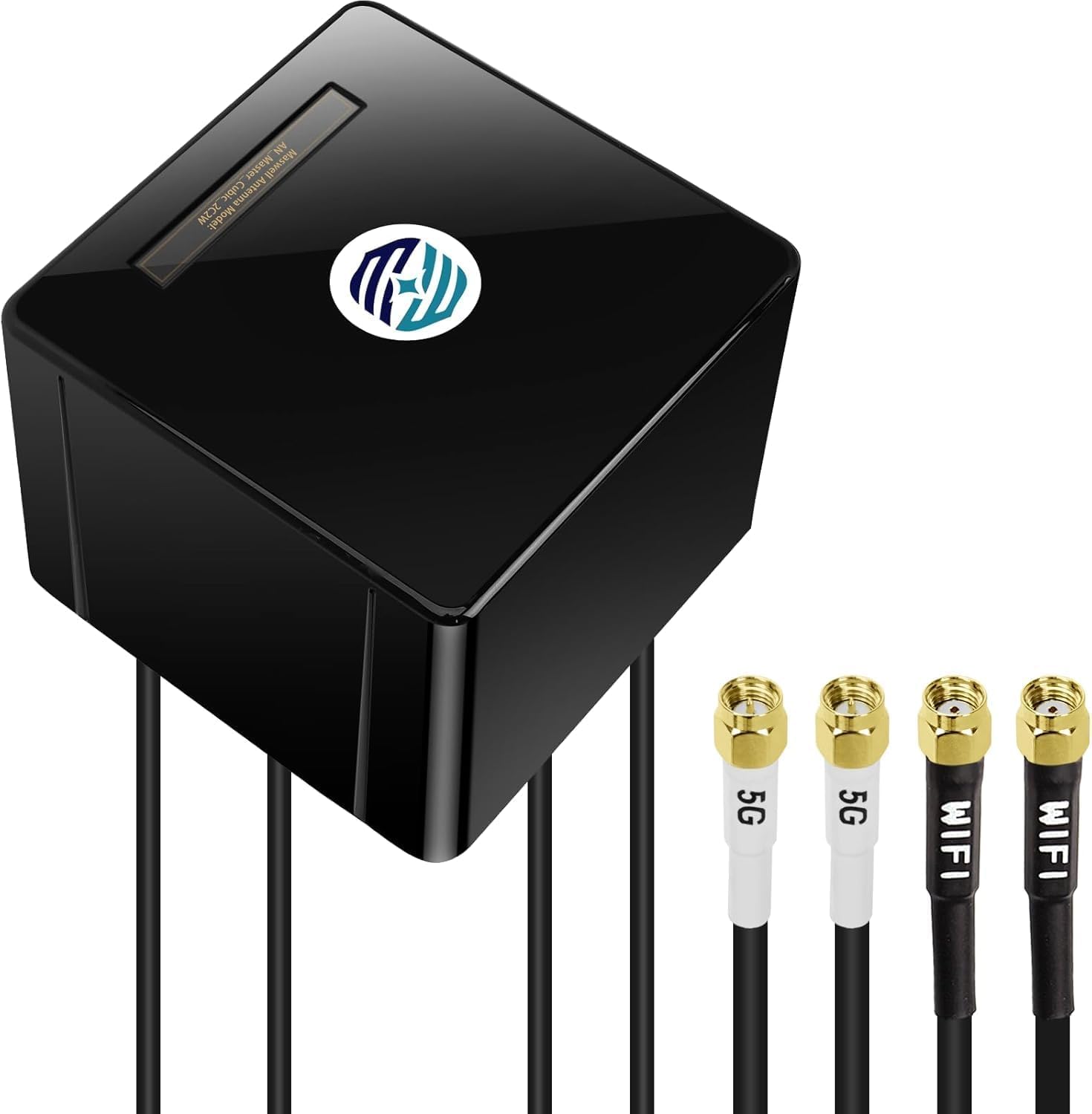 Maswell Antenne 5G 4 en 1, 2 x 2 MIMO 5G + 2 x 2 MIMO WiFi 6 extérieur, antenne extérieure Omni 600-8000 MHz pour WiFi 6E WiFi 7 cellulaire 5G 4G+ LTE-A, équivalent LMR195 SMA mâle RP-SMA