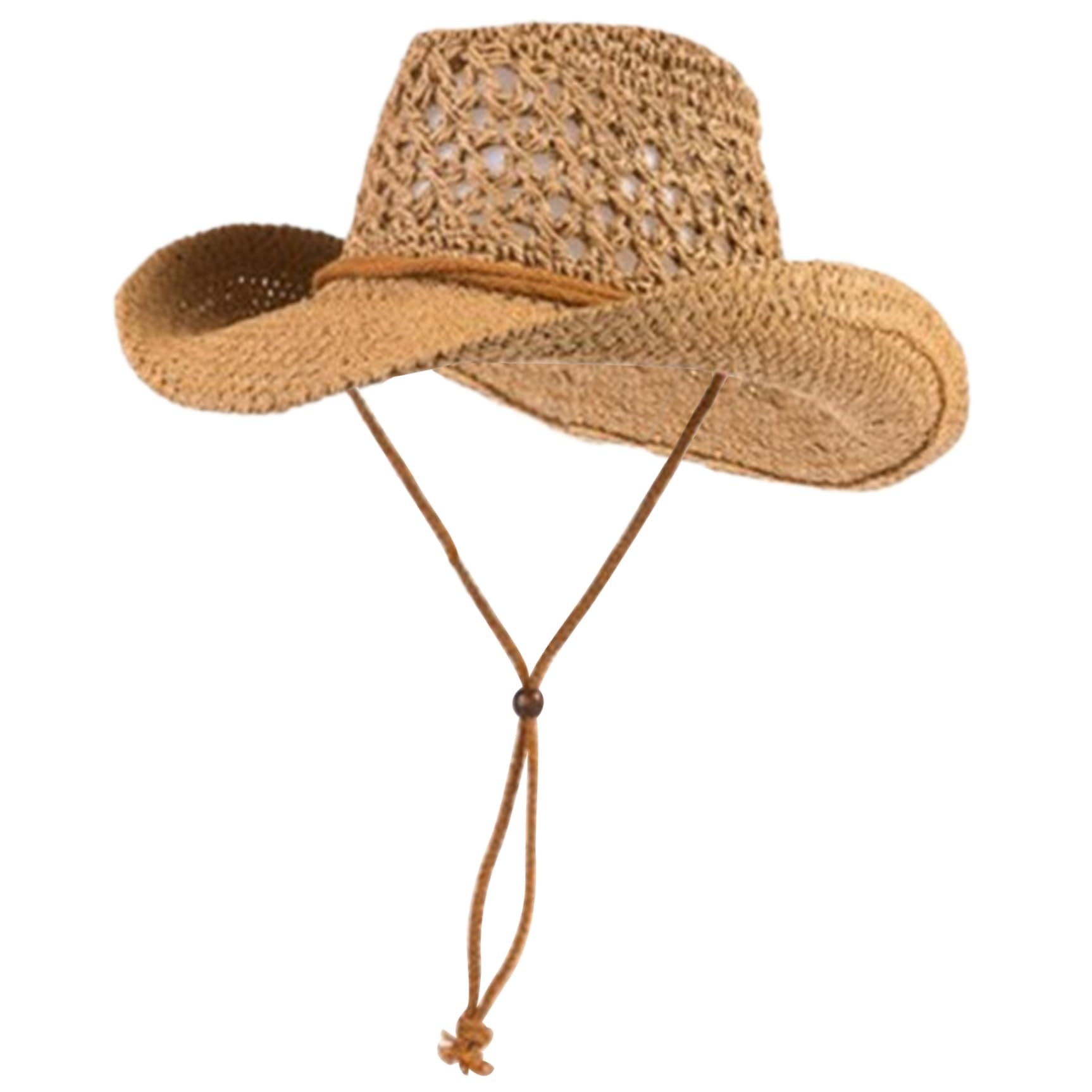 eurNhrN Sombrero de Vaquero de Paja Borre Ancho Sombreros de Paja Huecos para Hombres Sombrero de Playa Transpirable con Correa de Barbilla