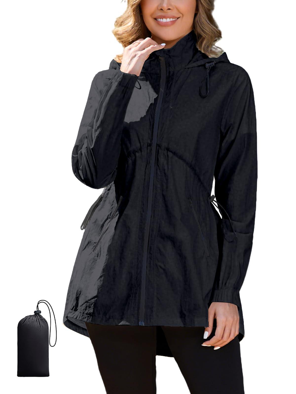 PITINANRain Jacket Women Lightweight Waterproof Windbreaker Jacket Women Packable Raincoat with Pockets S-XXL