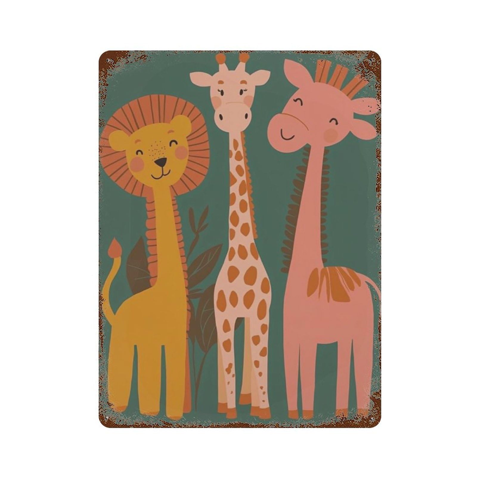 xiaoxiaoshen Safari Animals Kids Jungle Lion Giraffe Zebra Nursery Wall Decor Art Metal Tin Poster Modern Home Decor Art Home Bar Shop Decorations Vintage Sign 40x30cm