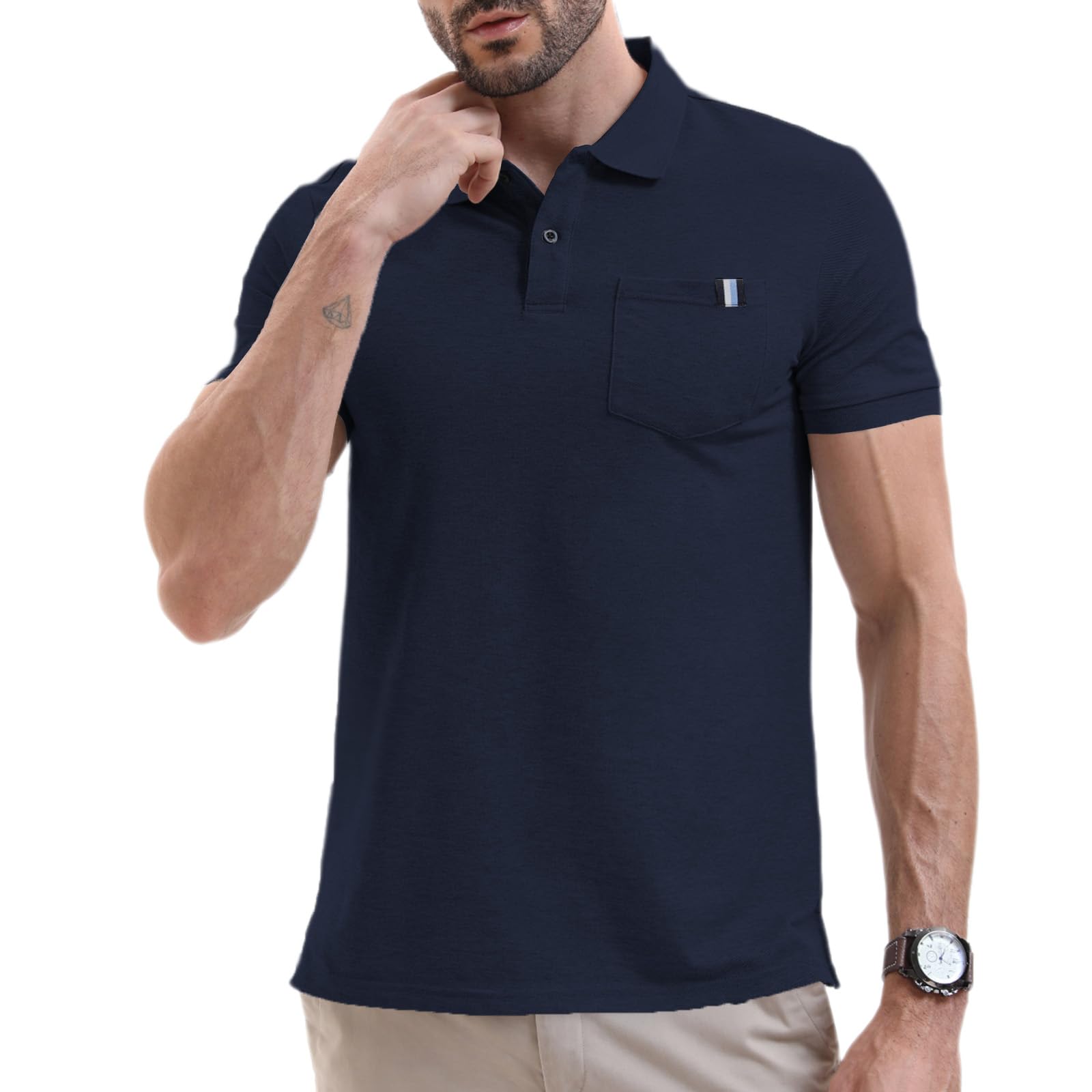 Yageshark Poloshirts Herren Kurzarm Baumwolle Sommer Atmungsaktives Männer Knopfleiste Casual Sport Shirt mit Brusttasche Basic Klassisches Golf Polohemd