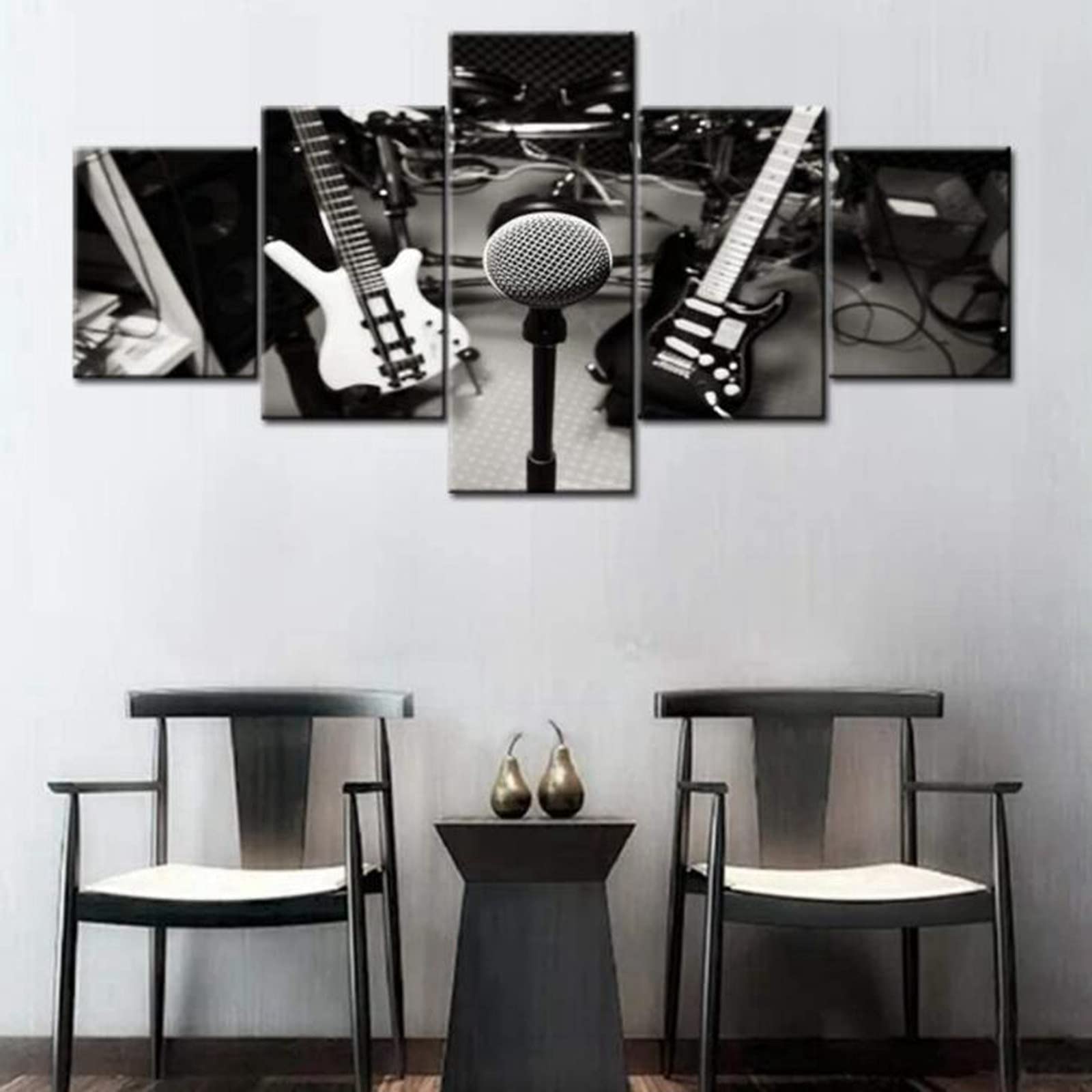 Quadro su Tela,DJ Music Studio Rock Band Stampe su Tela per Soggiorno Camera da Letto Moderna 5 Pannelli Poster HD Pittura con Cornice Pronta da Appendere Framed,S